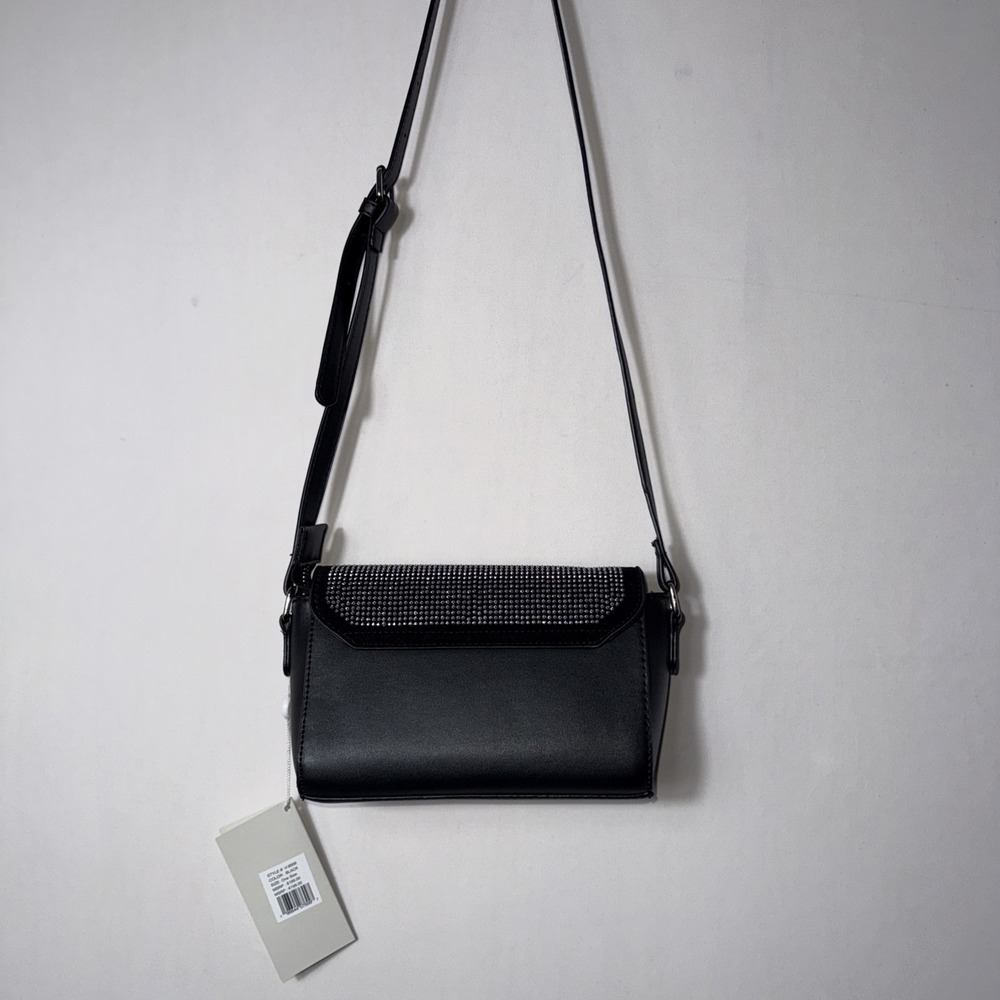 Valentino Orlandi Silver Rhinestone Studded Black Crossbody Bag Purse MSRP $199 - Picture 5 of 16